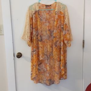 Orange floral print and lace cardigan